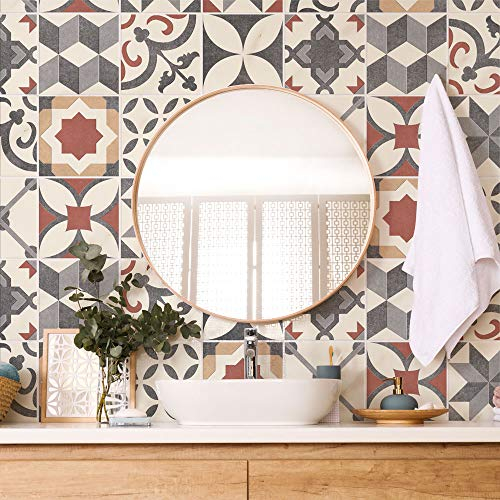 RE-COVERTILES - Adesivi per Piastrelle Bagno e Cucina 24 Pz 10x10 cm - PS00220 Decorazione murale in PVC Impermeabile mattonelle Mosaico Stile cementine Azulejos