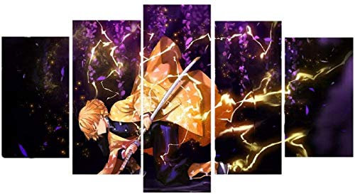 Wallpaper M Drucke auf Leinwand 5 Stück Anime Demon Slayer Kimetsu Nein Yaiba Agatsuma Zenitsu Poster Hd Modulare Wandkunst Kreative Moderne Wohnkultur-Größe-A-Größe-b