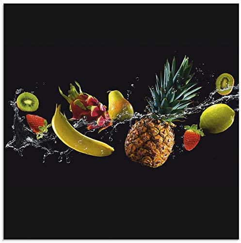 ARTland Wanddeko Glasbilder Wandbild Glas Bild einteilig 50x50 cm Quadratisch Küchenbilder Obst Früchte Kiwi Erdbeere Orange Schwarz U1TG