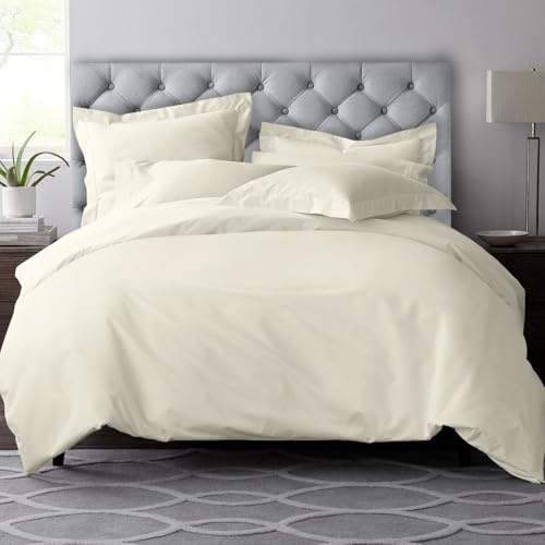 Pizuna Pure Combed Cotton Super King Duvet Cover Set Ivory, 600 Thread Count 100% Long Staple Cotton Superking Duvet Cover 260x220cm, Sateen Quilt Cover with Button Closure (Bedding Duvet Sets)