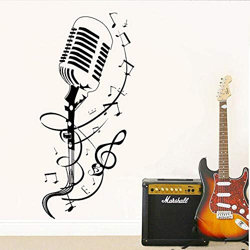 QIANGTOU Sala de música Canto Karaoke Vinilo calcomanía de Pared Patrones de micrófono Pegatinas de Pared Interior notación Musical Cartel de decoración del hogar 124x57cm