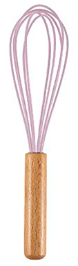 Fouet de cuisine en fil de silicone de 25,4 cm avec manche en bois - Fouet à main - Pour mélanger les œufs - Rose