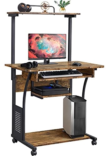 Yaheetech Scrivania per Computer, Tavolo Porta PC, Scrivania Moderno Porta Stampante da Studio con Ruote, Scrittoio con Tastiera Scorrevole, Tavolo da Lavoro