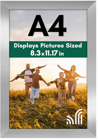 Americanflat A4 Picture Frame in Silver - Engineered Wood with Shatter Resistant Glass - Horizontal and Vertical Formats for Wall and Tabletop