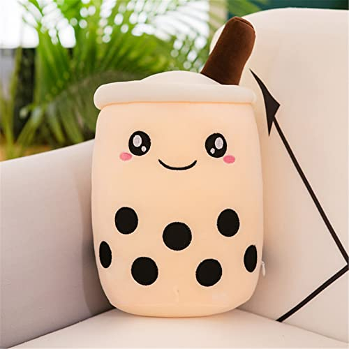 EXQULEG Bubble Tea Plüschtier Boba Kuscheltier Plüschpuppen Weiche Kuscheltier Tee Weiche Puppe Teetasse Kissen Kinderspielzeug (Fleischfarben-Runde Augen,25cm)
