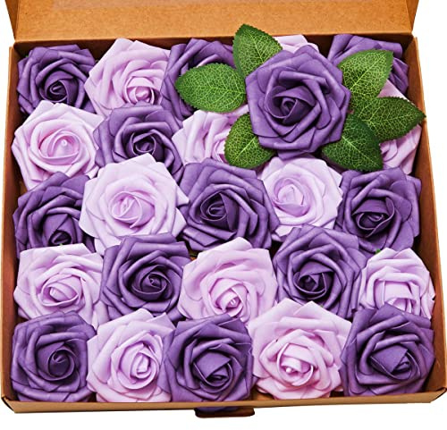 Künstliche Rosen Blumen Schaumrosen Foamrosen Kunstblumen Rosenköpfe Gefälschte Kunstrose Rose DIY Hochzeit Blumensträuße Braut Zuhause Dekoration (25 Stück, Mix Violett)