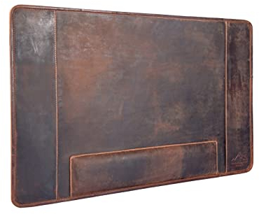 Alpenleder Schreibtischunterlage - SILVRETTA (Handgefertigt) - Nachhaltiges Bio-Leder aus regionaler Landwirtschaft | Schreibtischunterlage leder mit Handauflage *Fair Produziert* (68x45cm)