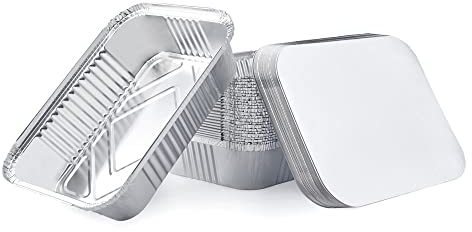 Miamex Juego de 25 pastillas de aluminio desechables con tapa para transporte de alimentos, conongelación, cocción (1900 ml)