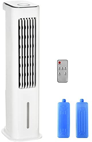 HOMCOM Evaporative Air Cooler, 5L Water Tank Oscillating Ice Cooling Fan with 3 Modes, 3 Speeds, 10H Timer, Detachable & Washable Filter, LED Display & Remote Control and Oscillation, White