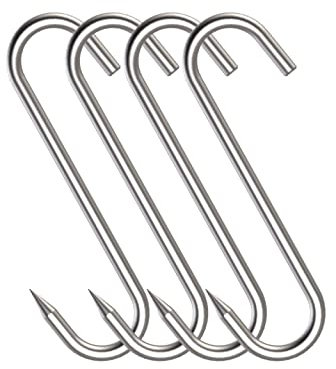 NACETURE S Meat Hooks for Butchering 4 Pack – 10mm 8 inch Premium Stainless Steel Butcher Hanging Tools for Cooking, Smoking, Grilling Curing, or Processing for Beef, Pork, Duck