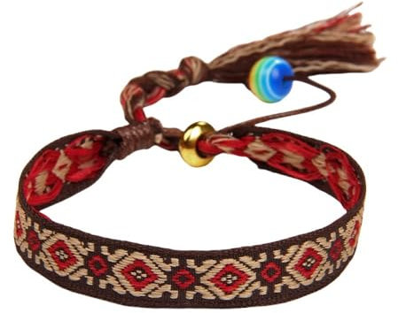 Bracciale Tibetano, Nappe Del Braccialetto Regolabile Braccialetti Etnici Del Ricamo Corda Tessuta Multicolore Marrone Della Boemia Fascino Fatto A Mano Braccialetti Del Tibet Regalo Delle Donne De