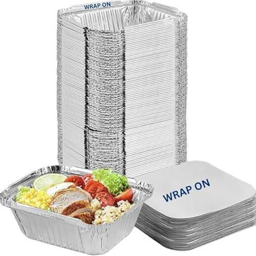 WRAP ON 450 ml Aluminiumfolien-Behälter mit Deckelabdeckung, 25 Stück, Einweg, extra stark und ofenfest, für Gastronomie, Bäckerei, Lebensmittelverpackung, Aluminiumfolie, Aufbewahrungsbehälter,