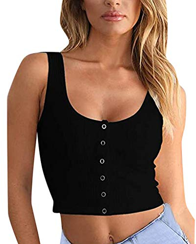 YEBIRAL Damen Crop Top Ärmellos Blusentop Teenager Mädchen Bauchfreie Oberteile BH Unterhemden Sexy Tank Top Gerippt Kurz Sommer Camisole Basic Tops