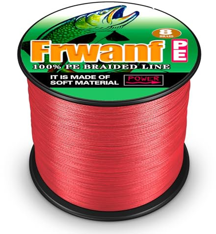 Frwanf 8 Stränge geflochtene Angelschnur, kein Dehnen, geringer Speicher, UHMWPE-Faser-Angelschnur, 0,28 mm/14,5 kg/100 m, Meeresangeln, Flussangeln, Salzwasser (Rot)