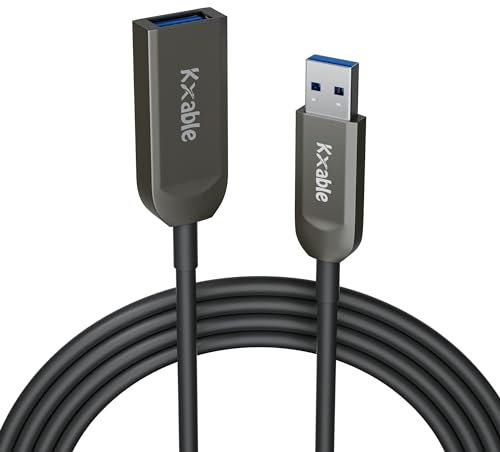 Kxable 50 Feet USB 3.0 Active Fiber Optical Male to Female Extender Cord, High Speed 5Gbps Data Transfer, Supports USB 3.0 & 2.0, Compatible with Webcam, USB Hub, VR, Hard Drive, Printer