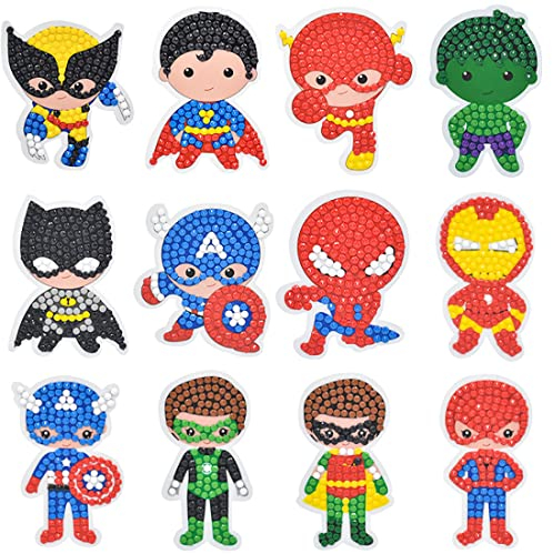 Tydeus Diamantmalerei Kinder, Cartoon Theme Diamant Malerei Kits, 12 Stück Crystal Diamond Painting, DIY Voller Crystal Strass Diamantmalerei Set, Diamant Malerei Set für Erwachsene Kinder