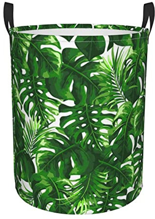 Monstera Deliciosa Wäschekorb, freistehend, zusammenklappbar, groß, mit Griff für Schlafzimmer, Badezimmer