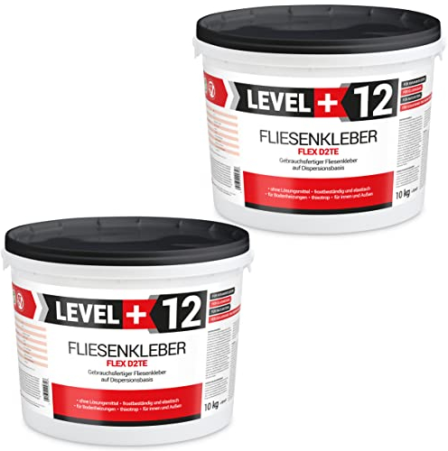 RM12 Colle à carrelage prête à l'emploi 10 kg + 10 kg de colle à pierre flexible couche fine blanche pour intérieur et extérieur