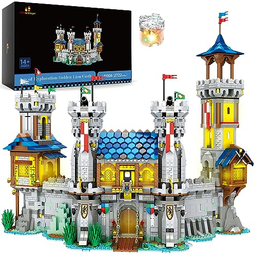JMBricklayer Goldene Löwenburg Mittelalterliche Burgbausätze für Erwachsene, 41106 Sammlerstück Ideenhaus-Modell-Spielzeugbausatz mit LED-Licht, Geschenke für Erwachsene und Jugen (2722+ Stücke)