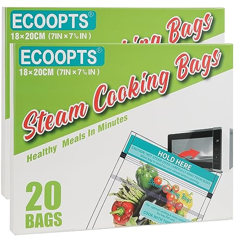 40 bolsas de cocción al vapor para microondas, para verduras, patatas y carne (paquete de 2)