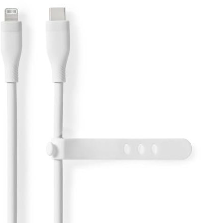 NEDIS Cable Lightning | USB 2.0 | Apple Lightning de 8 pines | Conector USB-C™ | 480 Mbps | Niquelado | 1.50 m | Redondo | Silicona | Blanco | Caja