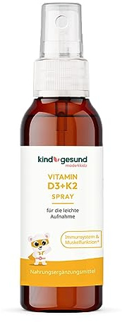 Vitamin D3 K2 Kinder Spray – vegan & hochdosiert – 560 IE D3 + 23 µg K2 pro Sprühstoß – 182 Sprühstöße für bis zu 6 Monate – kindgerecht & ohne Zusatzstoffe – von kindgesund