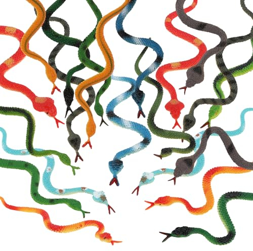 24 Stück Künstliche Schlangen,spielzeug schlangen,gummischlange,Kunststoff Schlangen,Bunte Plastik Schlangen,Regenwald Schlangen,Realistische Gummischlangen,Verschiedene für Gartenstreich,Requisite