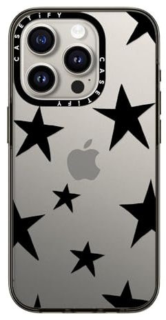 CASETiFY Kompakte Schutzhülle für iPhone 15 Pro [Schlank/Schutz vor Stürzen aus 1,2 m Höhe/Kabelloses Laden] - Stars Black - Transparent Schwarz