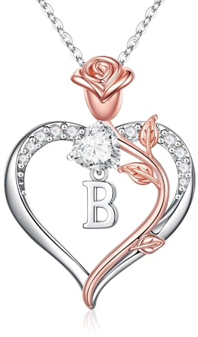 TINGN Heart Initial Necklaces for Women Teen Girls Gifts, Letter Pendant Initial B Necklace Flower Girl Gift Necklace for Sister Friend Daughter Granddaughter Birthday Gifts for Teenage Girls Jewelry