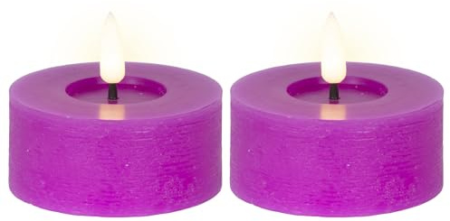 MIJOMA LED-Echtwachskerze mit realistischer Flamme, Timer und batteriebetrieb | Indoor LED-Kerze mit warmweißem Licht | Natürliche Optik (Pink - Teelichter, Ø7cm x 6cm)