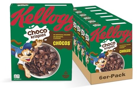 Kellogg's Choco Krispies Chocos (6 x 330 g) – schokoladige Cerealien verwandeln die Milch in Kakao – knusprige Cereal-Chips mit Schokoladengeschmack für maximalen Frühstücks-Spaß