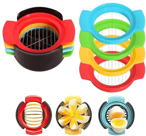 KOAHDE Outil de Coupe D'œufs Durs 4 en 1,Diviseur Oeufs Multifonction,Coupe-Oeufs pour œufs Durs ou Fruits,Multifonction Trancheuse à œufs,Outil de Coupe d'œufs Bouillis,Outil de Coupe d'œufs Portable