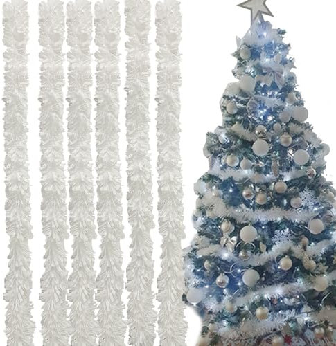 Ashuxxn 6 Stück Lametta Girlande Weihnachten Glänzende Weihnachtsbaum Dekoration Girlande Glänzend Girlande Weihnachten Deko Lametta Girlande Weihnachtsgirlanden für Weihnachtsbaum (Weiß)