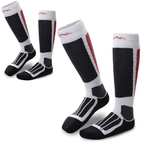 gipfelsport Chaussettes de ski en laine mérinos, hauteur genou – Taille 24–27, Rose, Lot de 2 paires – Homme, Femme, Enfant – chaudes et rembourrées pour ski et snowboard