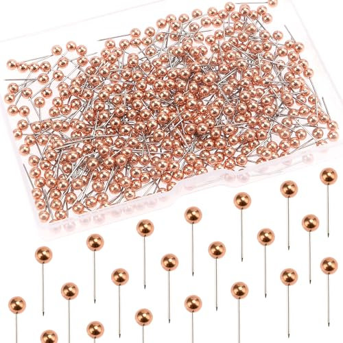 YIXISI 500 Pièces Carte Punaises, Push Pins tête en Plastique, Punaises Décoratif, pour Carte, Marquage, la Famille, Tableau D'affichage en Liège, Or Rose