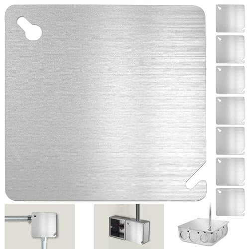 Laowu 8PCS Metal Electrical Box Cover Plate, 4 Inch Junction Box Covers, 4 Square Flat Blank Electric Box Cover, 4x4 Square Blank Cover for Electrical Box, Galvanized Steel Metal Junction Box Cover