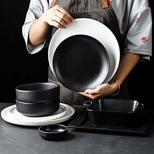 Service de table mat – Service de table 52 pièces en porcelaine noire et blanche, ensemble de plats de cuisine, ensemble combiné de vaisselle en céramique – assiette à dîner/assiette à