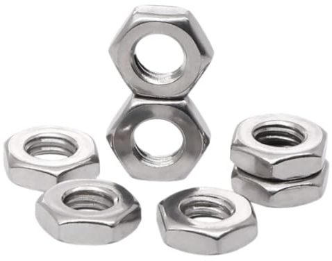 ORTAVA Dadi esagonali M6 (forma bassa, con smusso), 50 dadi M6 DIN 439/ISO 4035 in acciaio inox A2 V2A, dadi piatti, M6 per viti, bulloni filettati, mobili, macchine