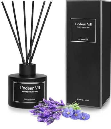 L'odeur Vill Reed Diffuser Set, 100ml Lavender Geranium Scented Diffuser with Sticks Home Fragrance for Bedroom Bathroom Living Room, Home & Office Decor.