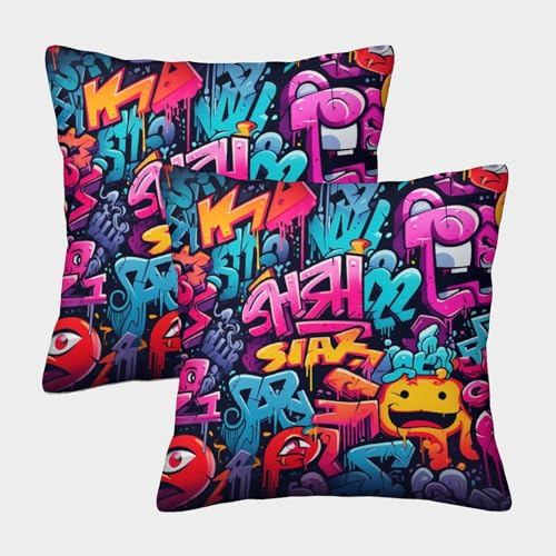YXMPCZYY Dekokissen Straßen-Hip-Hop Kissenbezug Graffiti Kissenbezüge Kissenhülle Kopfkissenbezug 2er Set Zierkissenbezug,Für Sofa Stuhl Auto Schlafzimmer 40x40cm