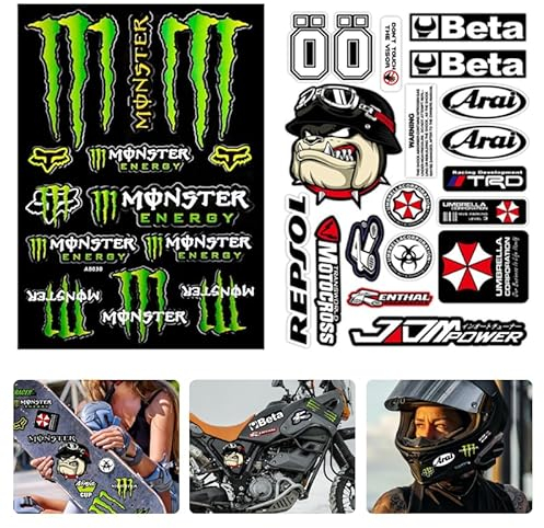Motorrad Aufkleber Aufkleber Motorrad Set Aufkleber Fahrrad,Helm Aufkleber Motorrad Geeignet Skiaufkleber, Helmaufkleber, Kofferaufkleber FüR Motorrad-Elektrofahrzeuge, Rennwagen, Helme Usw.