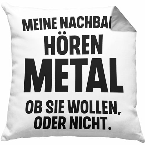 Trendation Heavy Metal Geschenke Rockmusik Geschenk Kissen mit Füllung 40x40 Lustig Deko (Grau)