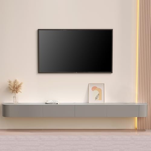 LVRUIEDS Mobile TV 180/200/300CM, Mensole Sospese con Porta E Cassetti, Moderno Centro Console Multimediale per Intrattenimento, Grande Mobile Porta TV(Grey,140x20x24CM)