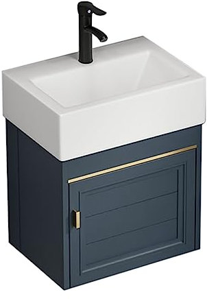 Mueble Flotante de Pared de 13 para baño, combinación de Lavabo y Lavabo de Resina Blanca y Grifo Negro Mate, Lavabo Moderno de cerámica empotrable para Pared para Espacios pequeños (tamaño