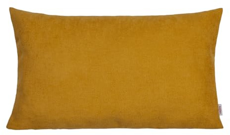 beties Farbton-Serie Kissenbezug ca. 30x50 cm Premium Uni Kissenhülle aus deutschem Unternehmen, Chenille-Haptik in Raumausstatter Qualität - Curry-gelb
