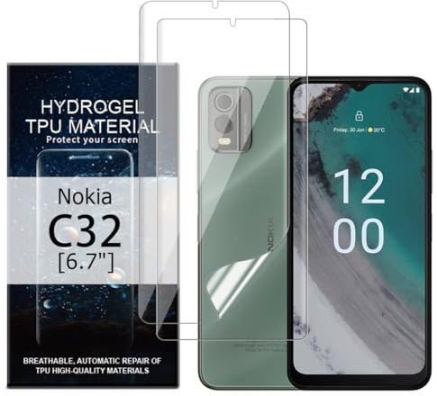 Glcrrpu 2 Pack Screen Protector for Nokia C32[6,5inch] High Sensitive Hydrogel TPU Film HD Clear Flexible,Self-Healing[Not Tempered Glass]