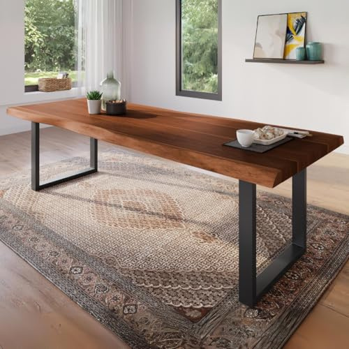 trelevo Esszimmertisch 280x100 cm Akazie nussbaumfarben U-Gestell Baumkante
