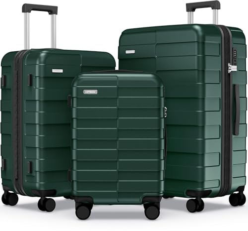 Vipbox Suitcase Set 3-Piece Hardside PC Suitcase with Wheels, Forest Green | Lightweight Polycarbonate, Ultra-Lasting Expandable Trolley, Hand Luggage, Travel Suitcase with Wheels and TSA Lock
