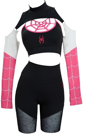 Cosplay.fm Spider Heroine Workout-Sets für Damen, 3-teiliges Yoga-Outfit, Fitness-Leggings, Sport-BH mit bauchfreier Jacke und Haarband