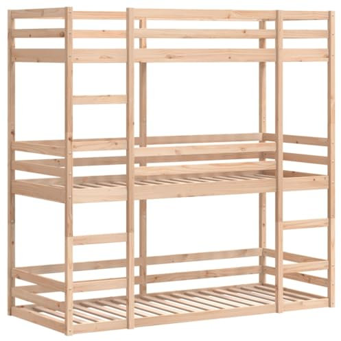 vidaXL Dreifach Etagenbett, Kinderbett ohne Matratze mit Rausfallschutz Leiter, Bettgestell mit Lattenrost, Bett Stockbett Holzbett, 75x190cm Massivholz Kiefer